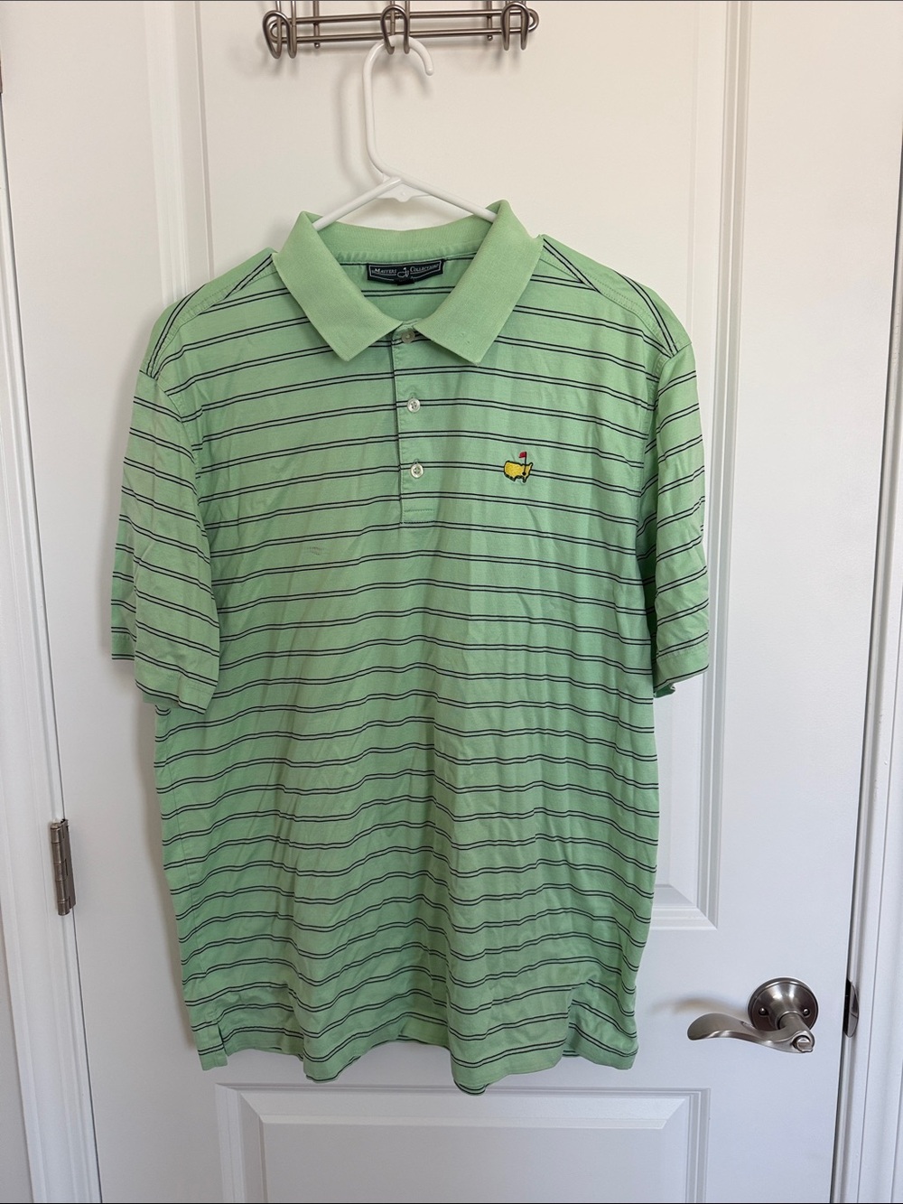 Masters Collection Light Green Polo with Navy Stripes